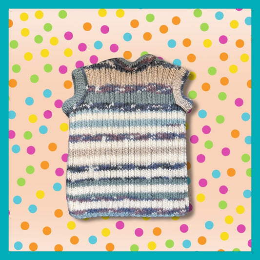 Sleeveless kids cardigan blue and beige