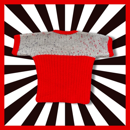 Short-sleeve sweater red and grey