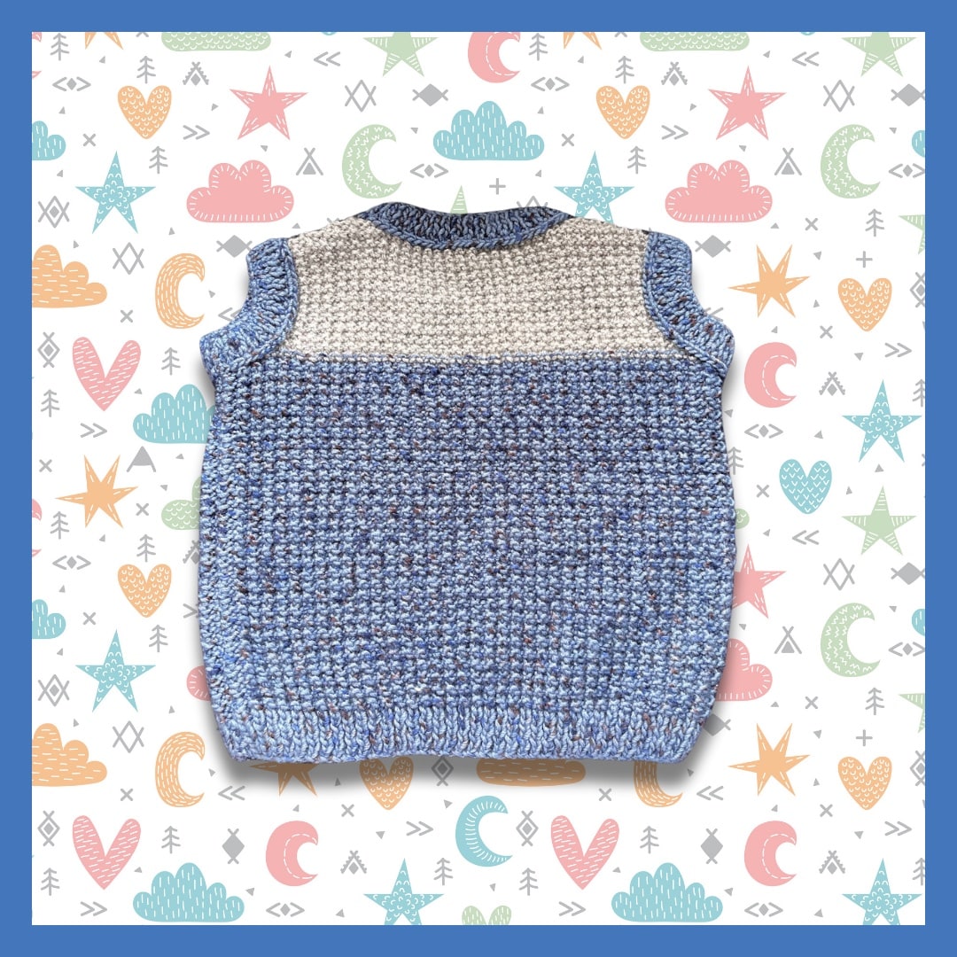Sleeveless sweater, blue and light gray