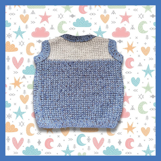 Sleeveless sweater, blue and light gray