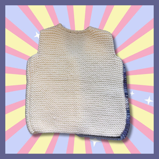 Cream and blue sleeveless cardigan