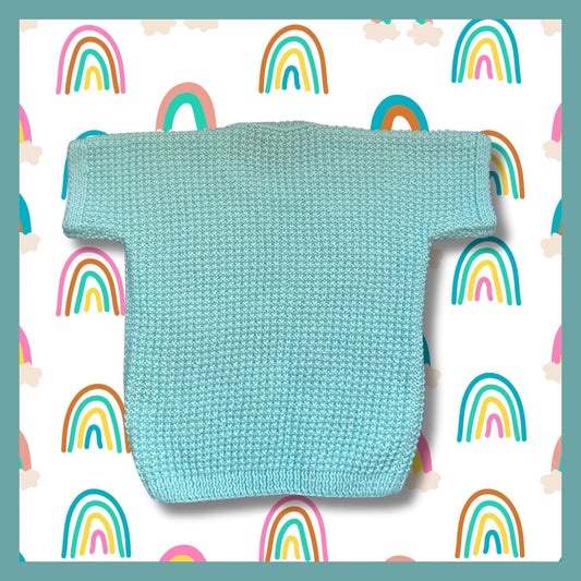 Turquoise short-sleeve kids sweater