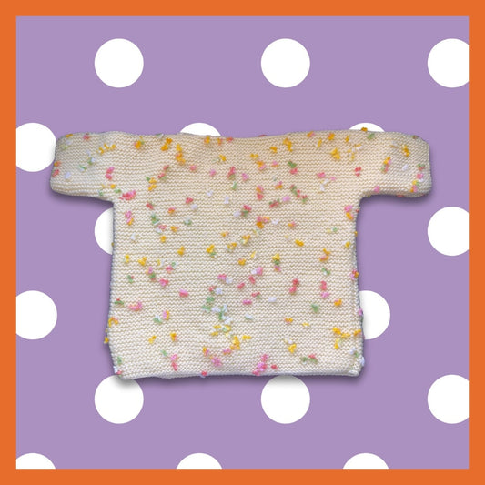 Yellow sweater with multicolor dots