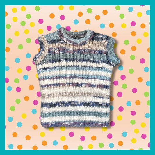 Sleeveless kids cardigan blue and beige