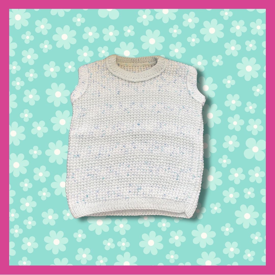 Blue sweater with tiny blue and violet dots