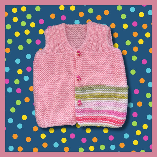 Pink sleeveless baby cardigan, 3 months