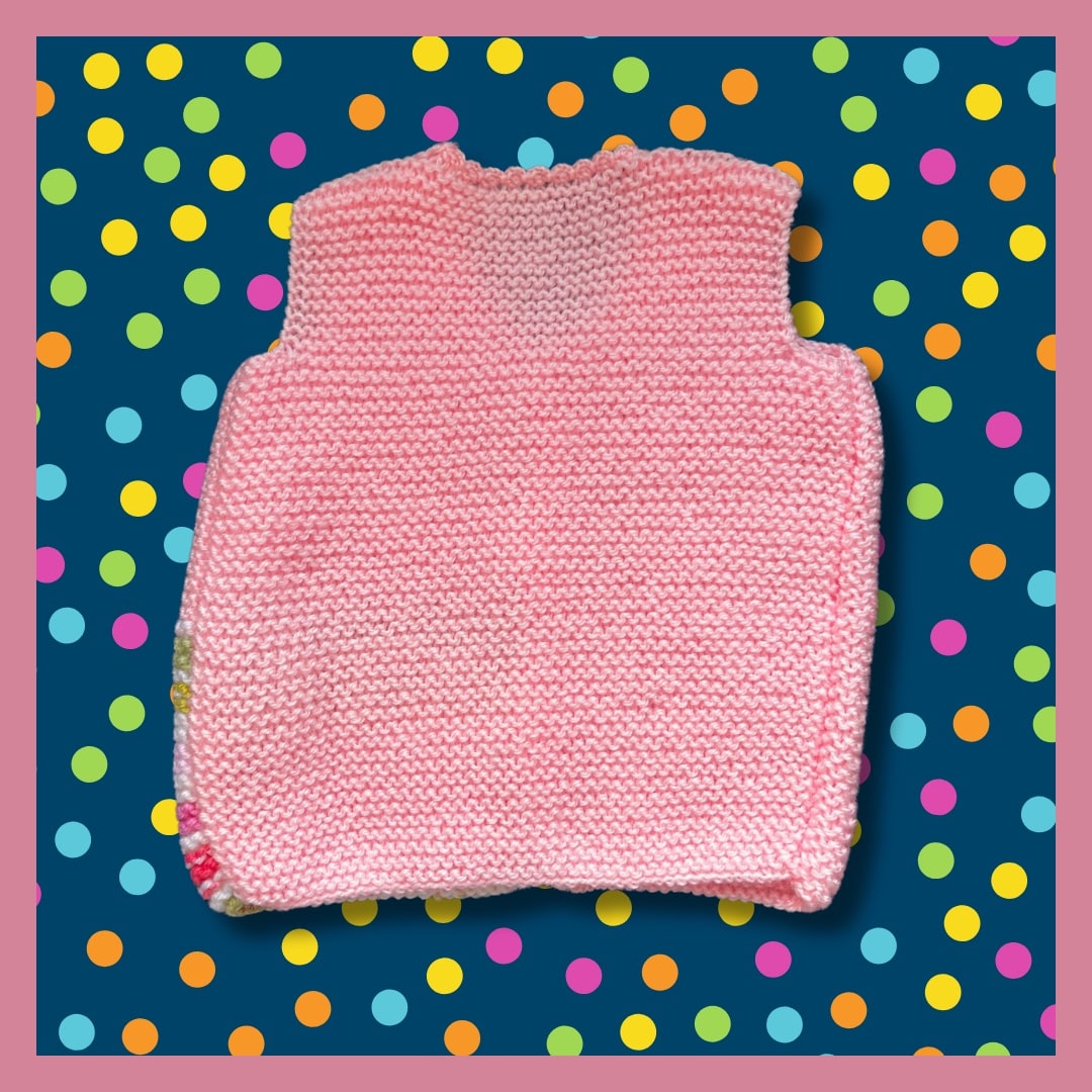 Pink sleeveless baby cardigan, 3 months