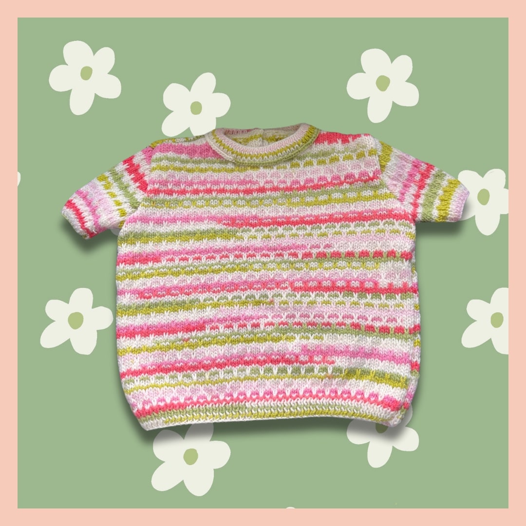 Pink, lime green and white sweater