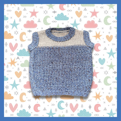 Sleeveless sweater, blue and light gray