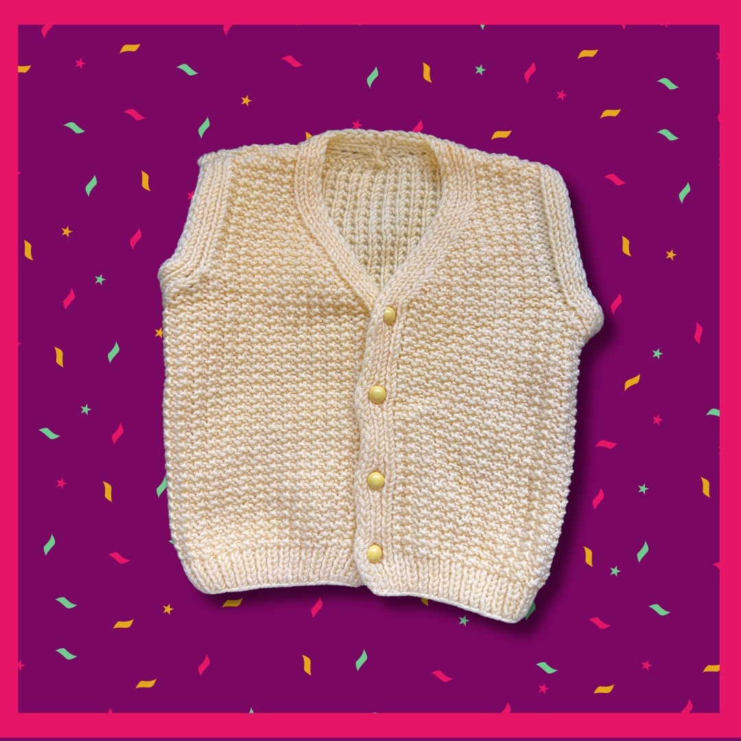 Yellow sleeveless baby cardigan, 18 months