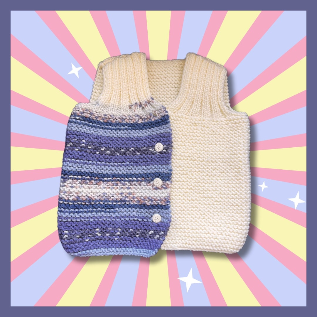 Cream and blue sleeveless cardigan