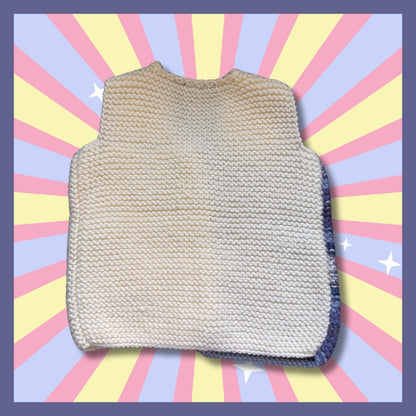 Cream and blue sleeveless cardigan