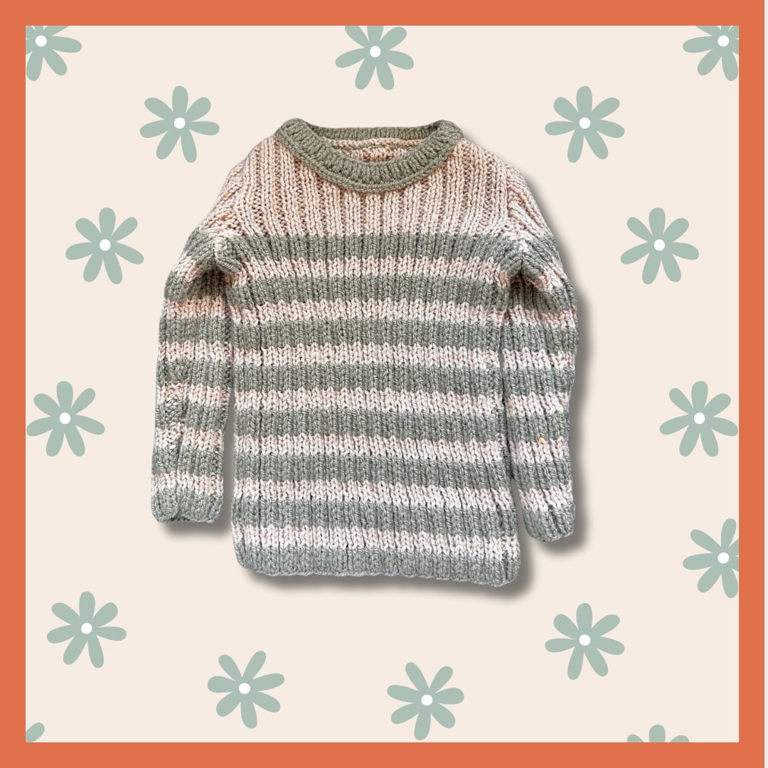 Olive and cream striped kids sweater