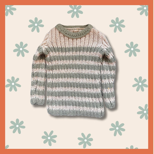 Olive and cream striped kids sweater