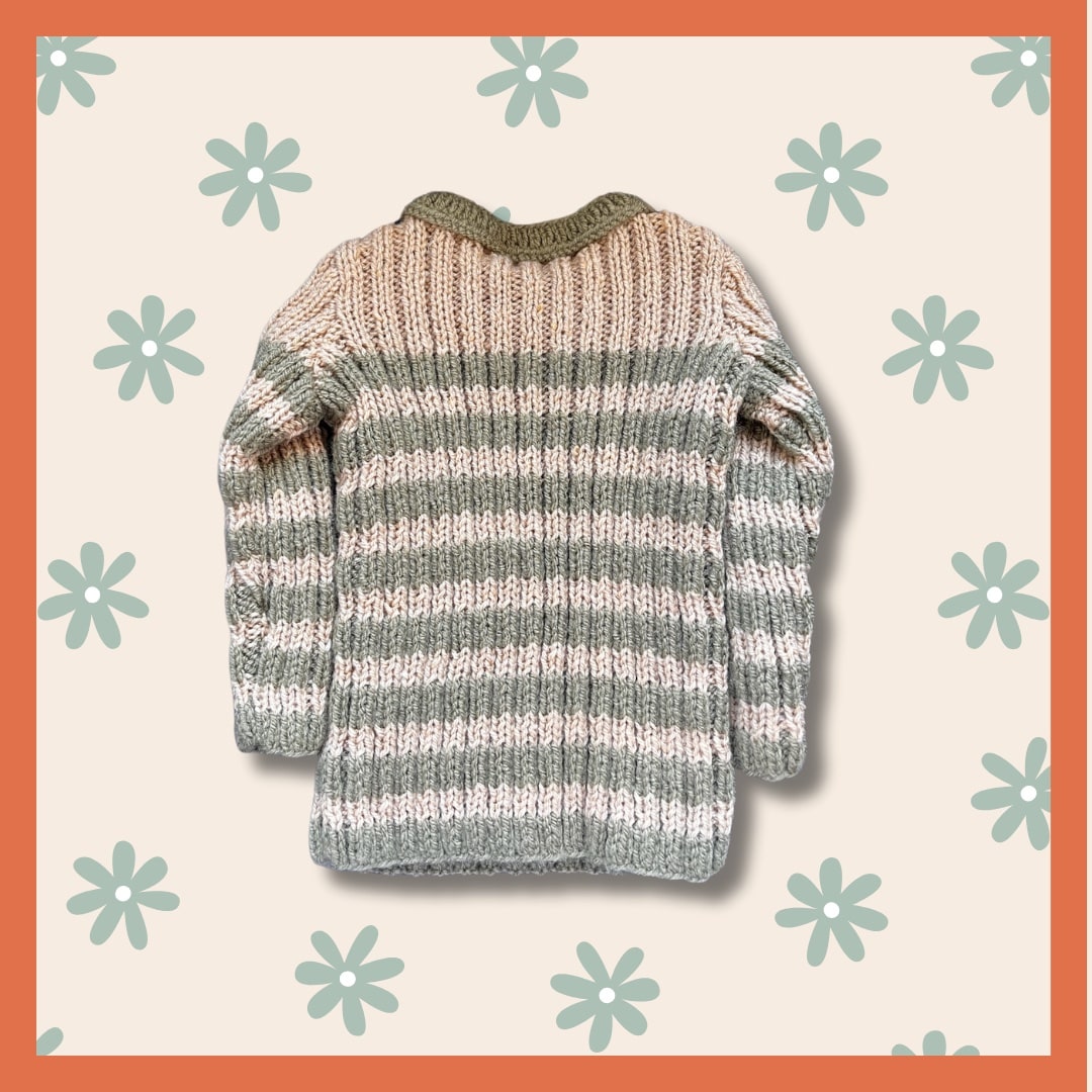 Olive and cream striped kids sweater