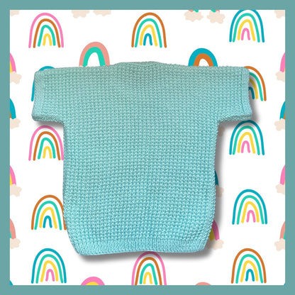 Turquoise short-sleeve kids sweater