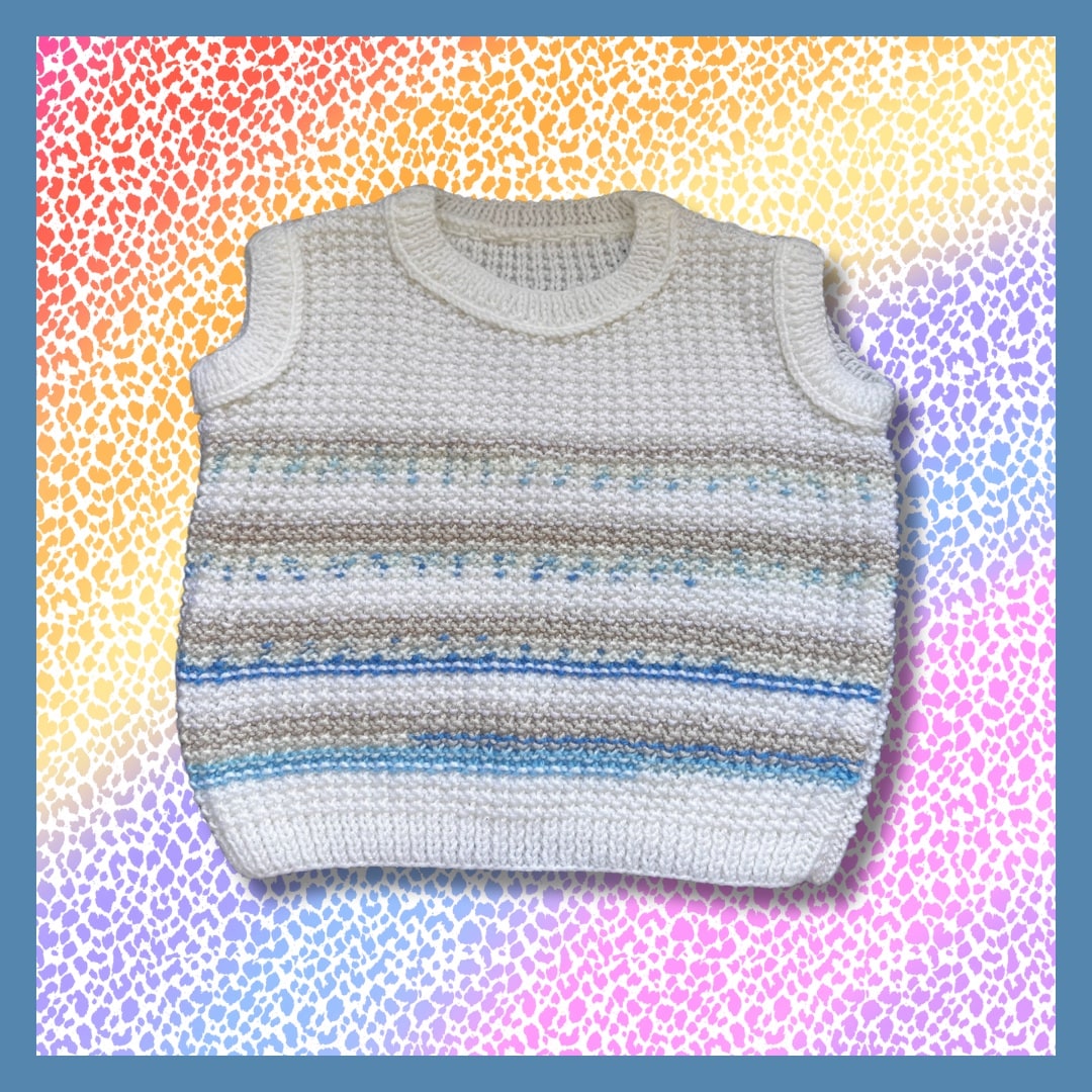 Cream sleeveless kids pullover with stripes