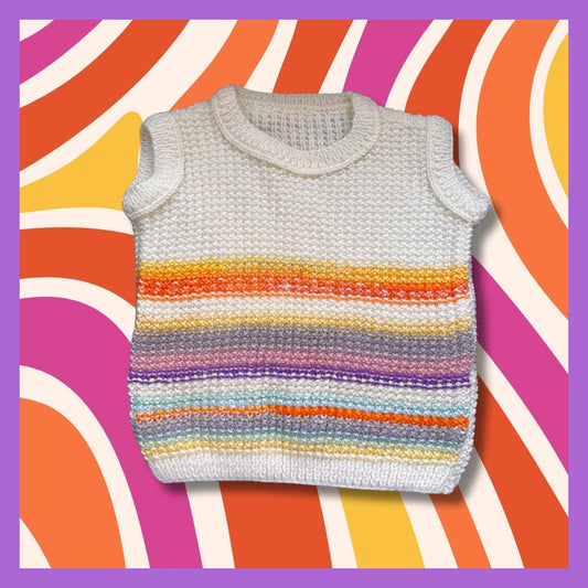 White kids pullover with multicolor stripes
