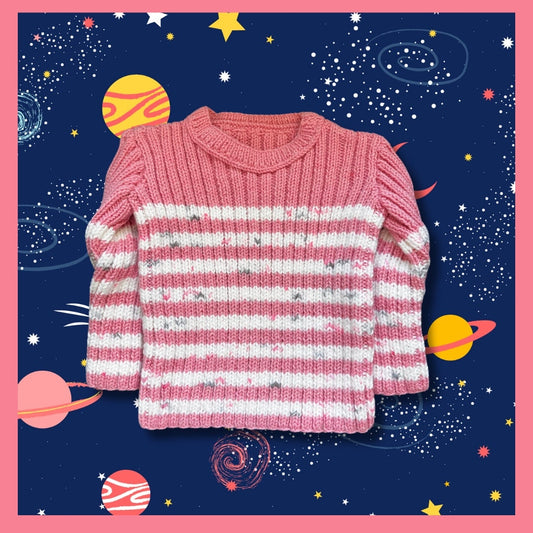 Pink sweater with white and pink stripes