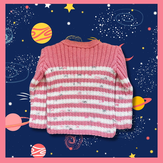 Pink sweater with white and pink stripes